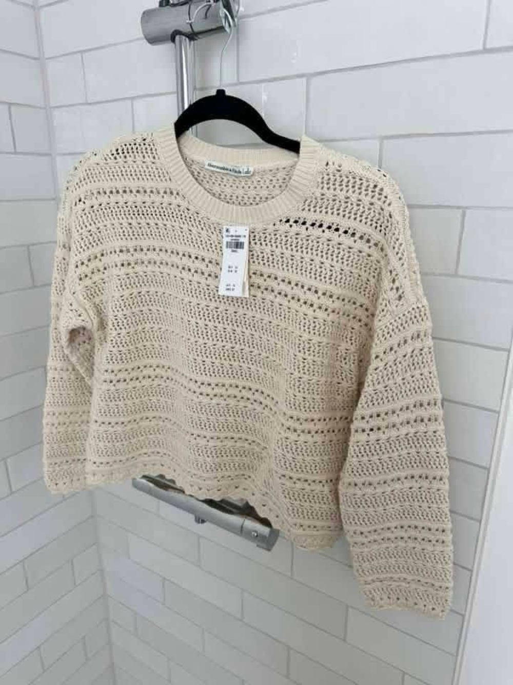 Abercrombie & Fitch Cream Crochet Crewneck Sweater